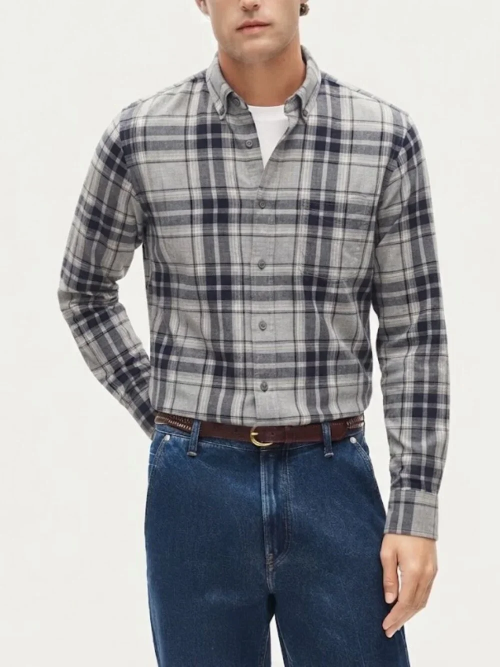 J.Crew Mens Plaid Button Down Shirt 100% Cotton Navy Gray Medium